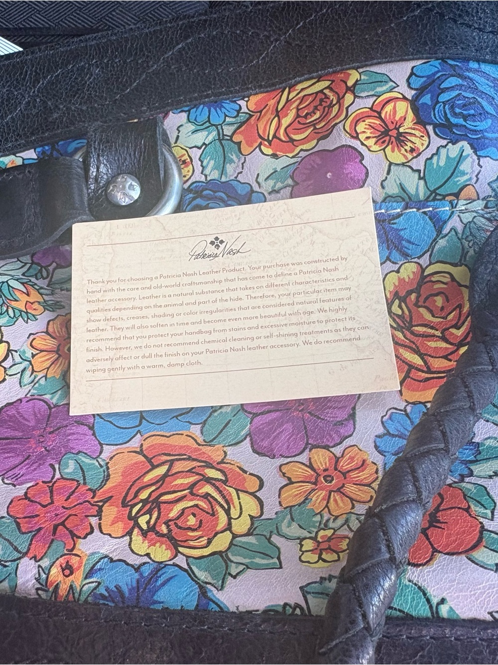 Patricia Nash Spanish Villa Floral Multicolor Tote Bag with Black Trim - Picture 7 of 8